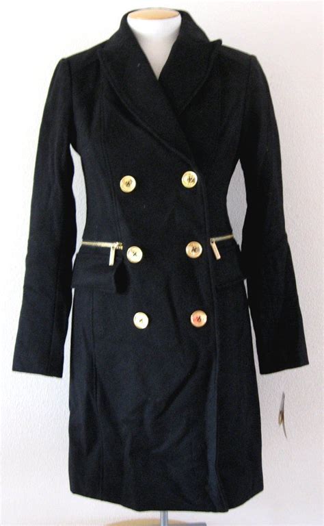 michael kors black coat with gold buttons|michael kors black trench coat.